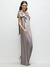 Side View Thumbnail - Cashmere Gray One-Shoulder Bias-Cut Satin Maxi Dress with Cascading Shoulder Bow