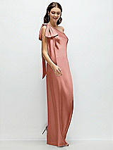 Side View Thumbnail - Desert Rose One-Shoulder Bias-Cut Satin Maxi Dress with Cascading Shoulder Bow