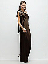 Side View Thumbnail - Espresso One-Shoulder Bias-Cut Satin Maxi Dress with Cascading Shoulder Bow