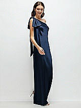 Side View Thumbnail - Midnight Navy One-Shoulder Bias-Cut Satin Maxi Dress with Cascading Shoulder Bow
