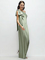 Side View Thumbnail - Sage One-Shoulder Bias-Cut Satin Maxi Dress with Cascading Shoulder Bow