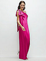 Side View Thumbnail - Think Pink One-Shoulder Bias-Cut Satin Maxi Dress with Cascading Shoulder Bow
