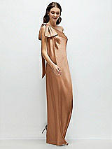 Side View Thumbnail - Toffee One-Shoulder Bias-Cut Satin Maxi Dress with Cascading Shoulder Bow