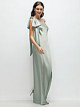 Side View Thumbnail - Willow Green One-Shoulder Bias-Cut Satin Maxi Dress with Cascading Shoulder Bow