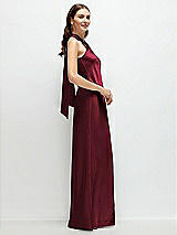 Side View Thumbnail - Cabernet Pleated Halter Bias Satin Maxi Dress with Self-Tie Bow Back