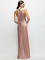 Alt View 1 Thumbnail - Neu Nude Pleated Halter Bias Satin Maxi Dress with Self-Tie Bow Back