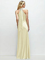 Alt View 1 Thumbnail - Butter Yellow Stand Collar Bias Satin Maxi Dress with Self-Tie Bow Back