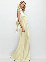 Side View Thumbnail - Butter Yellow Stand Collar Bias Satin Maxi Dress with Self-Tie Bow Back