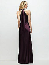 Alt View 1 Thumbnail - Deep Plum Stand Collar Bias Satin Maxi Dress with Self-Tie Bow Back
