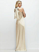 Rear View Thumbnail - Champagne Stand Collar Bias Satin Maxi Dress with Self-Tie Bow Back