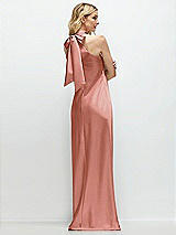 Rear View Thumbnail - Desert Rose Stand Collar Bias Satin Maxi Dress with Self-Tie Bow Back