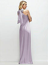 Rear View Thumbnail - Lilac Haze Stand Collar Bias Satin Maxi Dress with Self-Tie Bow Back