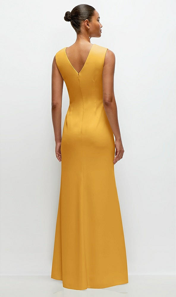 Back View - NYC Yellow Sleeveless Cap Shoulder Crepe Maxi Dress with Trumpet Skirt