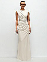 Front View Thumbnail - Ivory Sleeveless Cap Shoulder Crepe Maxi Dress with Trumpet Skirt