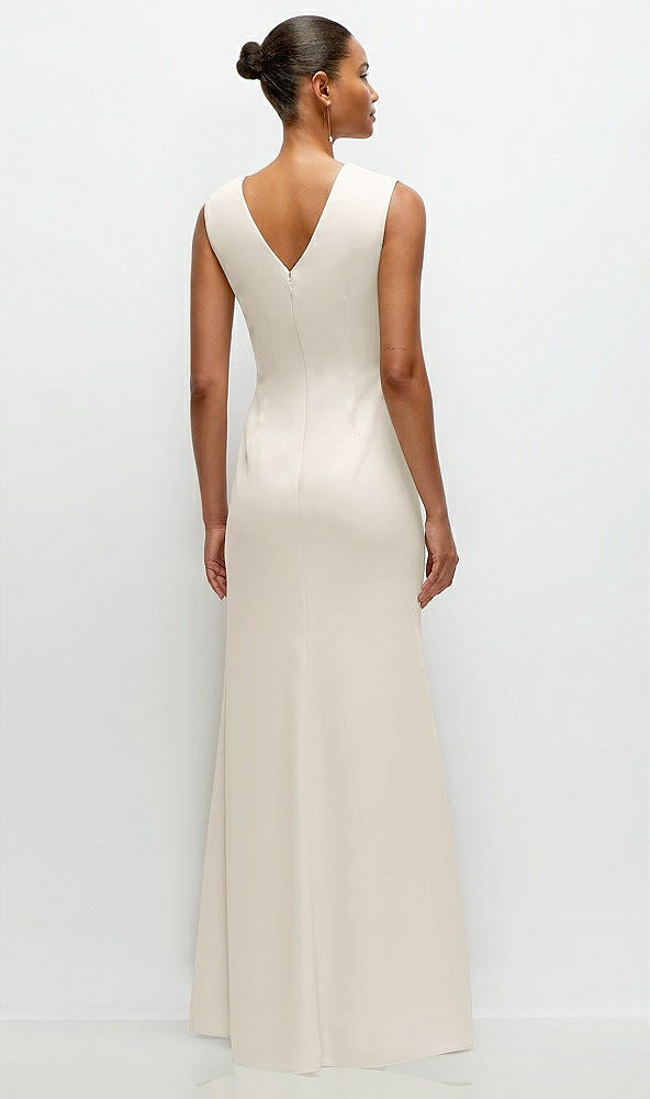 Back View - Ivory Sleeveless Cap Shoulder Crepe Maxi Dress with Trumpet Skirt