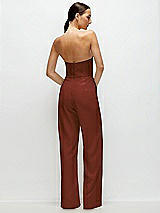 Rear View Thumbnail - Auburn Moon Strapless Cat-Eye Corset Crepe Wedding Jumpsuit