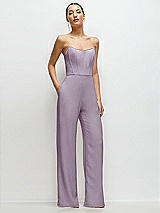 Front View Thumbnail - Lilac Haze Strapless Cat-Eye Corset Crepe Wedding Jumpsuit