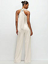 Alt View 1 Thumbnail - Ivory Pleated Halter Blouson Crepe Wedding Jumpsuit with Self-Tie Bow Back