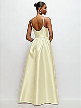 Rear View Thumbnail - Butter Yellow Scoop Neck Drop Basque Skirt Satin Maxi Dress with Pockets