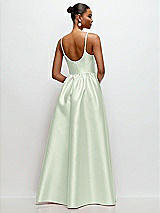 Rear View Thumbnail - Mint Green Scoop Neck Drop Basque Skirt Satin Maxi Dress with Pockets