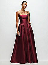 Front View Thumbnail - Cabernet Scoop Neck Drop Basque Skirt Satin Maxi Dress with Pockets