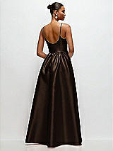 Rear View Thumbnail - Espresso Scoop Neck Drop Basque Skirt Satin Maxi Dress with Pockets