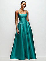 Front View Thumbnail - Jade Scoop Neck Drop Basque Skirt Satin Maxi Dress with Pockets