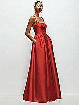 Side View Thumbnail - Poppy Red Scoop Neck Drop Basque Skirt Satin Maxi Dress with Pockets