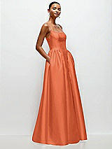 Side View Thumbnail - Portofino Orange Scoop Neck Drop Basque Skirt Satin Maxi Dress with Pockets