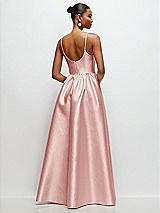 Rear View Thumbnail - Rose Scoop Neck Drop Basque Skirt Satin Maxi Dress with Pockets