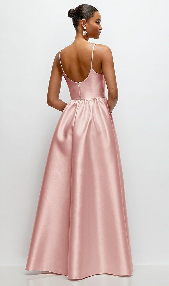 Back View - Rose Scoop Neck Drop Basque Skirt Satin Maxi Dress with Pockets