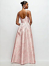 Rear View Thumbnail - Bow And Blossom Print Scoop Neck Drop Basque Skirt Floral Satin Maxi Dress with Pockets