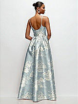 Rear View Thumbnail - Porcelain Blue Seraphina Floral Scoop Neck Drop Basque Skirt Floral Satin Maxi Dress with Pockets