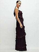 Side View Thumbnail - Deep Plum Asymmetrical Ruffle Chiffon Bias Slip Maxi Dress