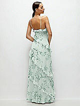 Rear View Thumbnail - Mint Green Floral Asymmetrical Ruffle Chiffon Bias Slip Maxi Dress
