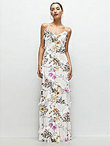 Front View Thumbnail - Butterfly Botanica Ivory Asymmetrical Ruffle Chiffon Bias Slip Maxi Dress