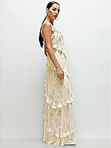 Side View Thumbnail - Butter Yellow Floral Asymmetrical Ruffle Chiffon Bias Slip Maxi Dress