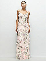 Front View Thumbnail - Blush Garden Asymmetrical Ruffle Chiffon Bias Slip Maxi Dress
