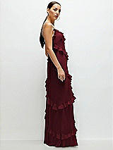 Side View Thumbnail - Cabernet Asymmetrical Ruffle Chiffon Bias Slip Maxi Dress