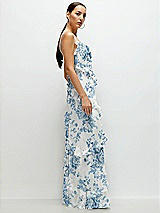 Side View Thumbnail - Cottage Rose Dusk Blue Asymmetrical Ruffle Chiffon Bias Slip Maxi Dress