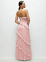 Rear View Thumbnail - Rose Asymmetrical Ruffle Chiffon Bias Slip Maxi Dress