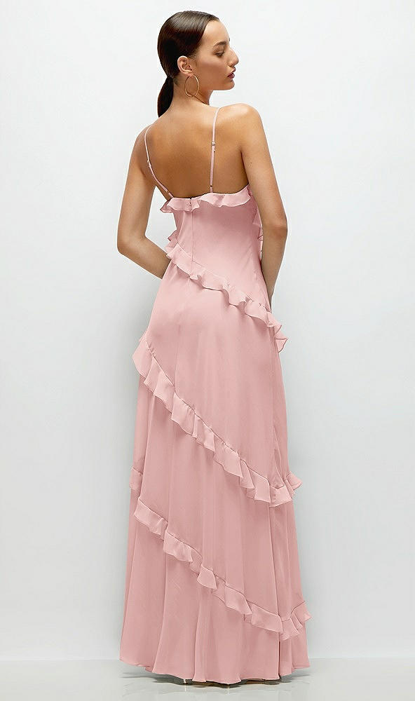 Back View - Rose Asymmetrical Ruffle Chiffon Bias Slip Maxi Dress