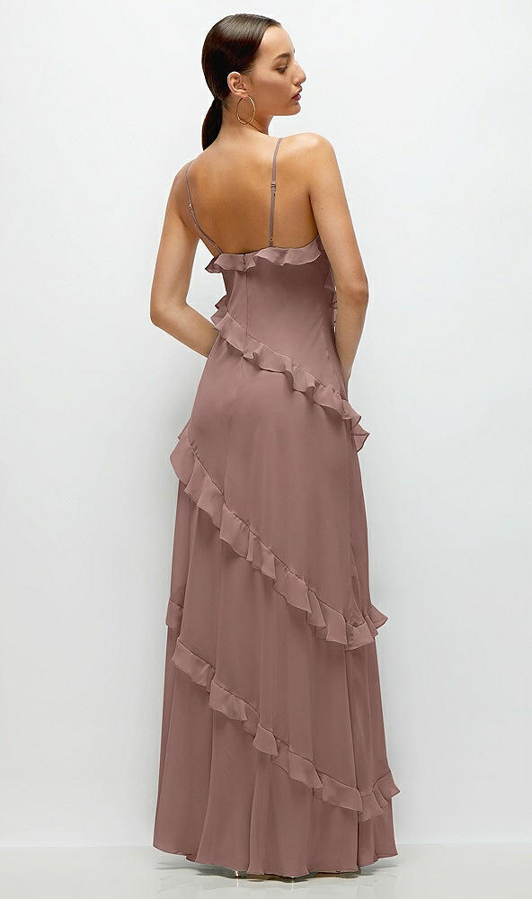 Back View - Sienna Asymmetrical Ruffle Chiffon Bias Slip Maxi Dress