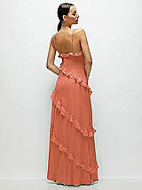 Rear View Thumbnail - Terracotta Copper Asymmetrical Ruffle Chiffon Bias Slip Maxi Dress