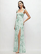 Side View Thumbnail - Mint Green Floral Ruffle Strap Chiffon Bustier Maxi Dress with Ruffle Hem A-Line Skirt