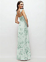 Rear View Thumbnail - Mint Green Floral Ruffle Strap Chiffon Bustier Maxi Dress with Ruffle Hem A-Line Skirt