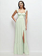 Front View Thumbnail - Mint Green Ruffle Strap Chiffon Bustier Maxi Dress with Ruffle Hem A-Line Skirt