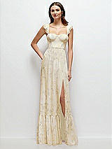 Front View Thumbnail - Butter Yellow Floral Ruffle Strap Chiffon Bustier Maxi Dress with Ruffle Hem A-Line Skirt
