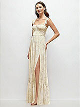 Side View Thumbnail - Butter Yellow Floral Ruffle Strap Chiffon Bustier Maxi Dress with Ruffle Hem A-Line Skirt