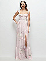 Front View Thumbnail - Watercolor Print Ruffle Strap Chiffon Bustier Maxi Dress with Ruffle Hem A-Line Skirt